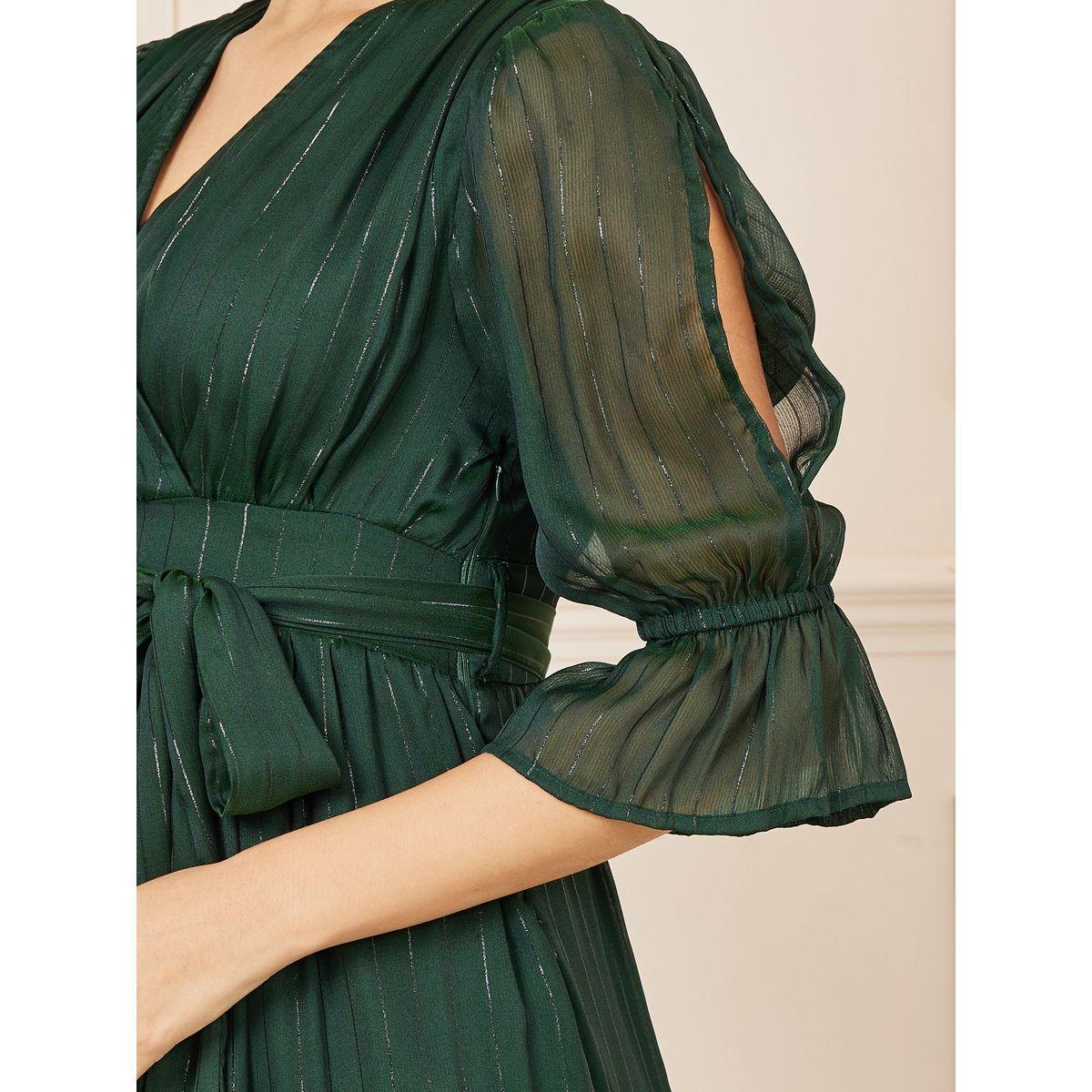 فستان شيفون ميدي بنسيج لوريكس وأربطة-women-clothing-dresses-image-3