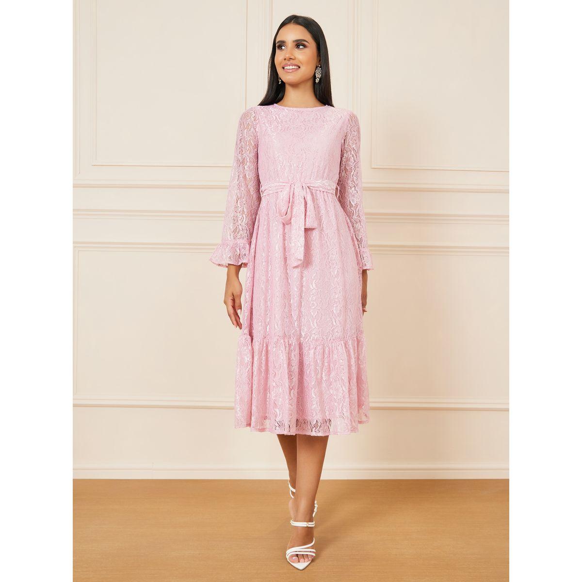 فستان ميدي بتفاصيل دانتيل ورباط خصر-women-clothing-dresses-image-1