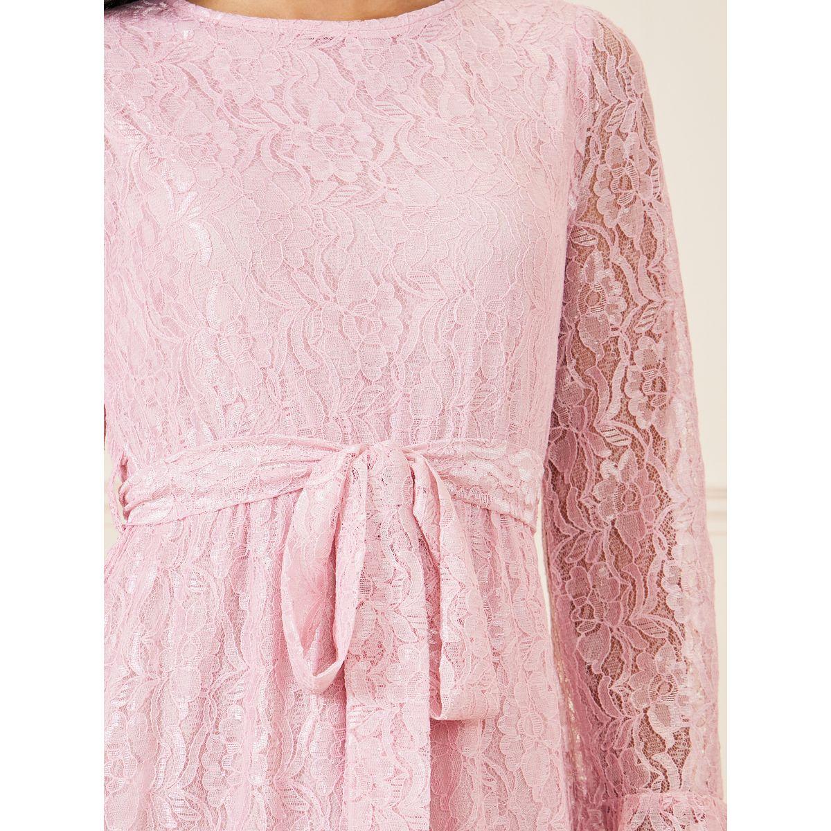فستان ميدي بتفاصيل دانتيل ورباط خصر-women-clothing-dresses-image-3