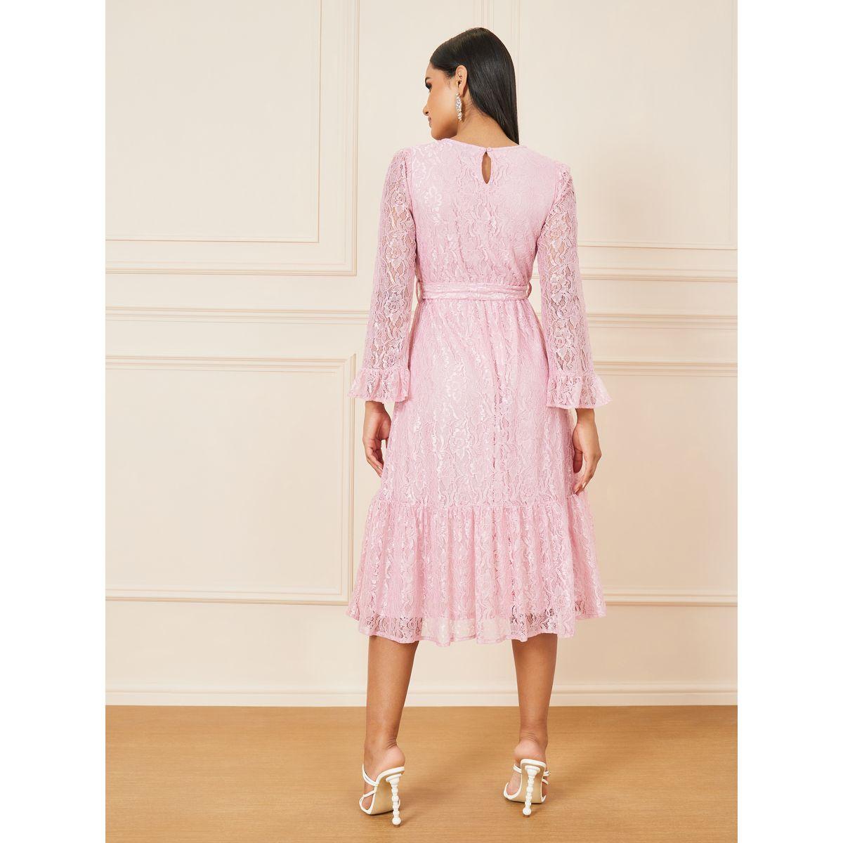 فستان ميدي بتفاصيل دانتيل ورباط خصر-women-clothing-dresses-image-4