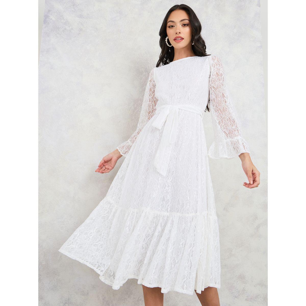 Styli All Over Lace A-Line Midi Dress with Self Tie Up-women-clothing-dresses-image-1