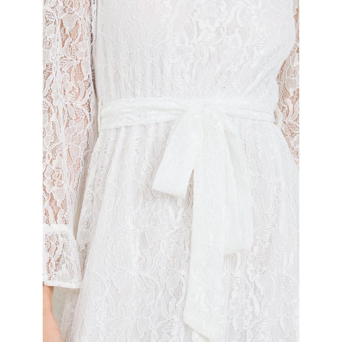 Styli All Over Lace A-Line Midi Dress with Self Tie Up-women-clothing-dresses-image-3