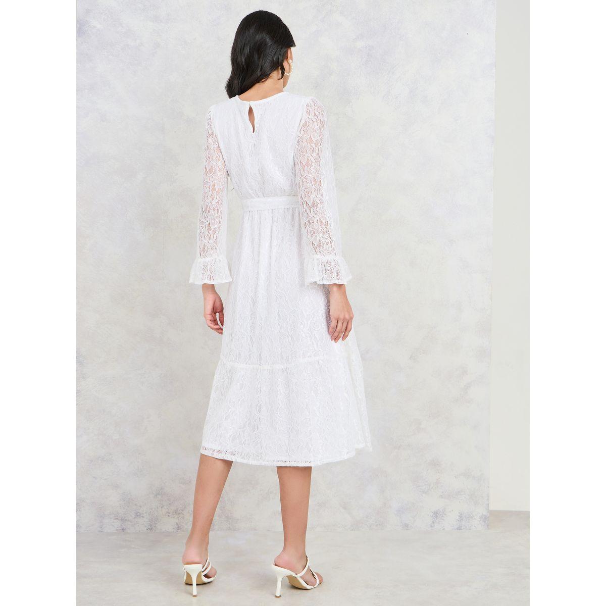 Styli All Over Lace A-Line Midi Dress with Self Tie Up-women-clothing-dresses-image-4