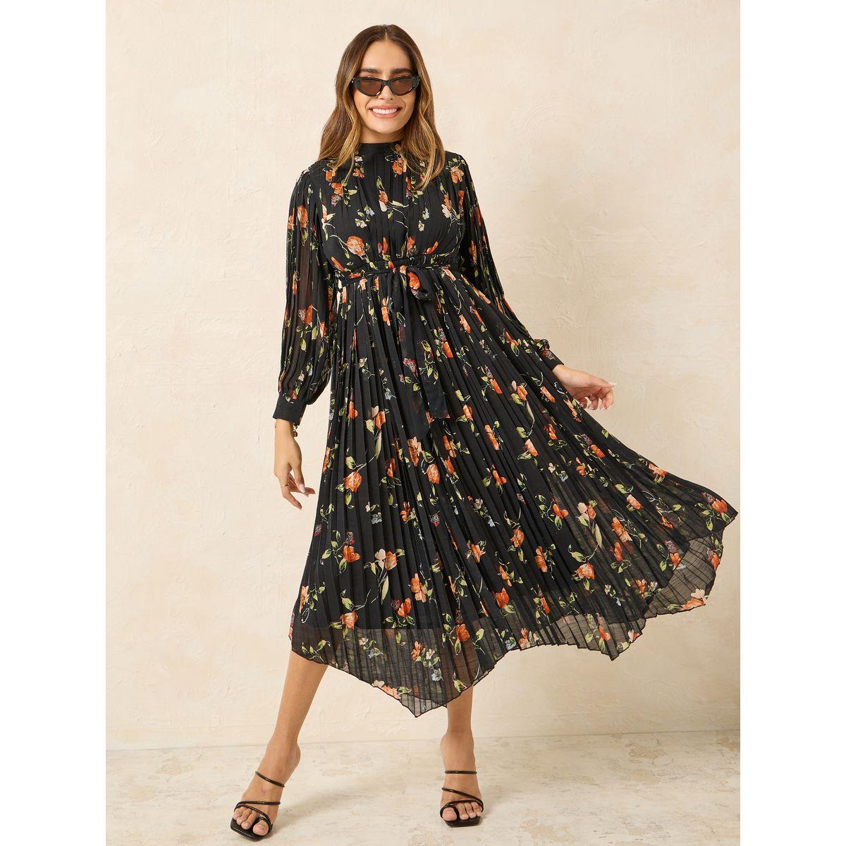 فستان ميدي بكسرات وحافة غير متماثلة الطول-women-clothing-dresses-image-1