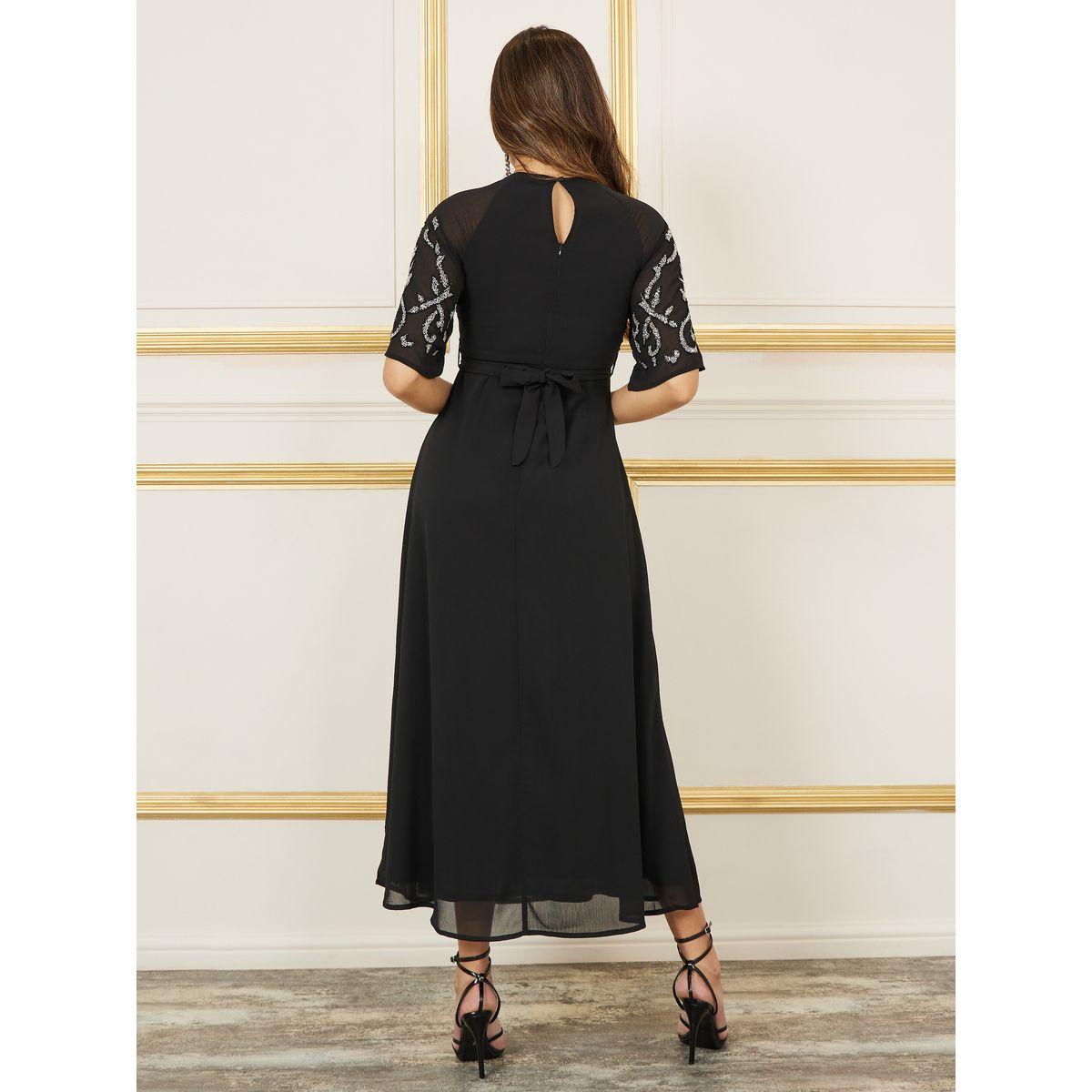 فستان طويل مزين بالخرز مع رباط خصر-women-clothing-dresses-image-4