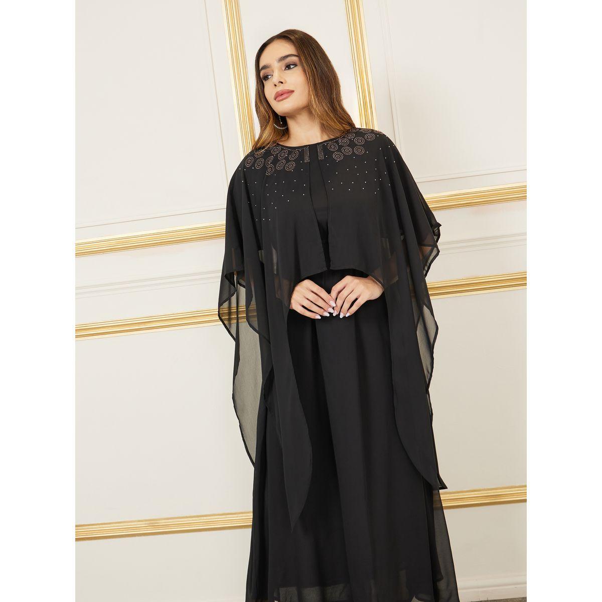 Styli Embellished Cape Sleeves A-Line Maxi Dress-women-clothing-dresses-image-2