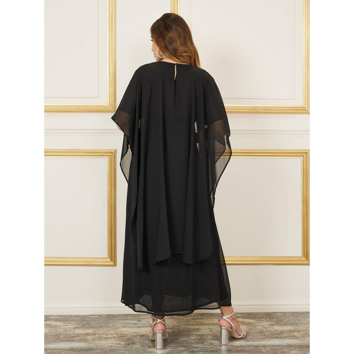 فستان طويل منمق مع اكمام كيب-women-clothing-dresses-image-4