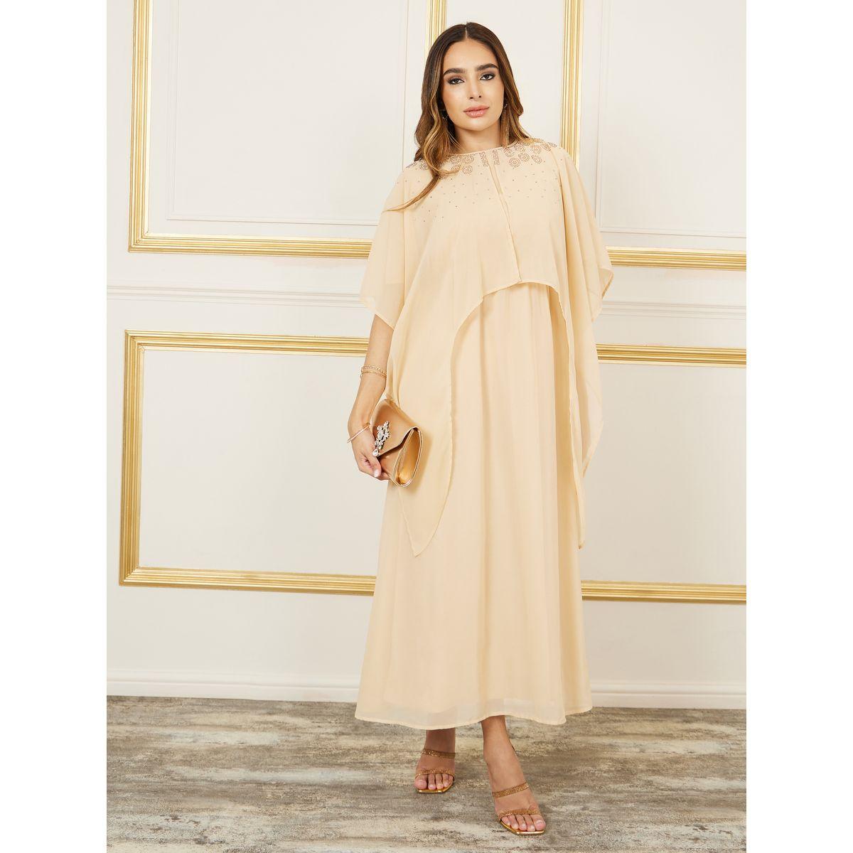 Styli Embellished Cape Sleeves A-Line Maxi Dress-women-clothing-dresses-image-1