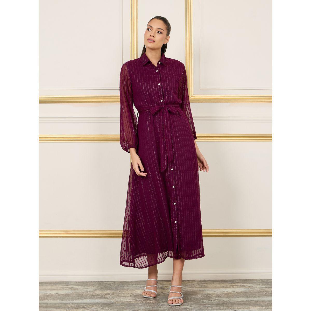 فستان طويل بتفاصيل لوريكس واربطة-women-clothing-dresses-image-1