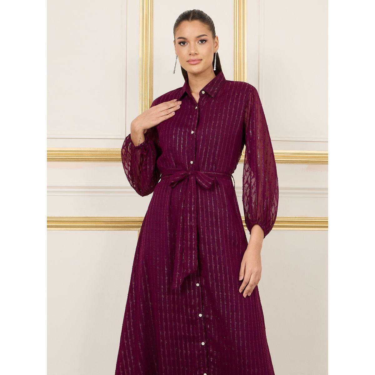 فستان طويل بتفاصيل لوريكس واربطة-women-clothing-dresses-image-2