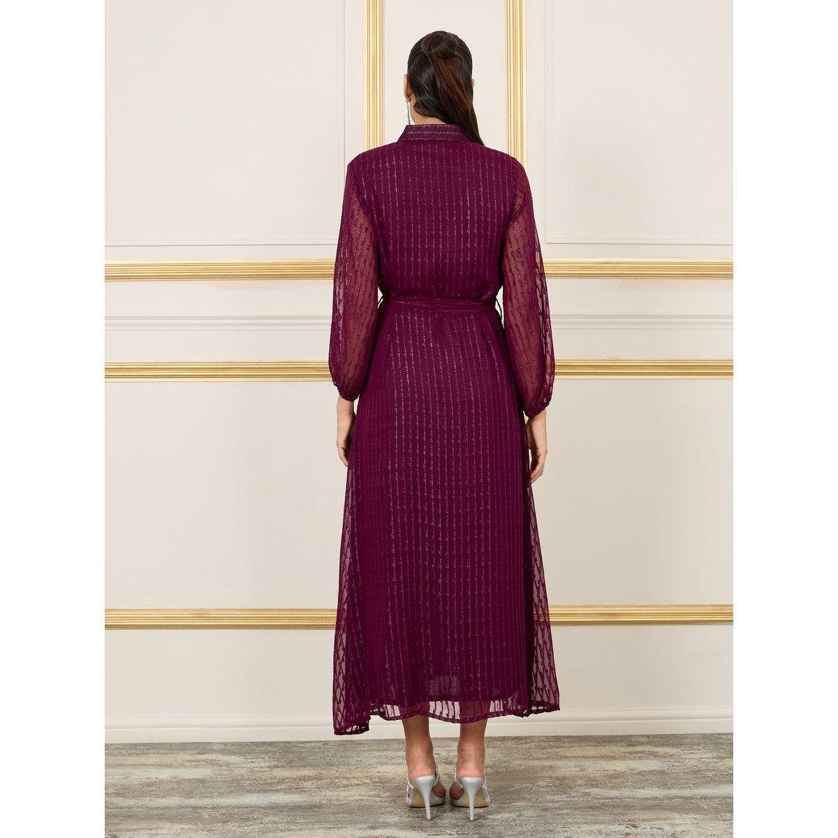فستان طويل بتفاصيل لوريكس واربطة-women-clothing-dresses-image-4