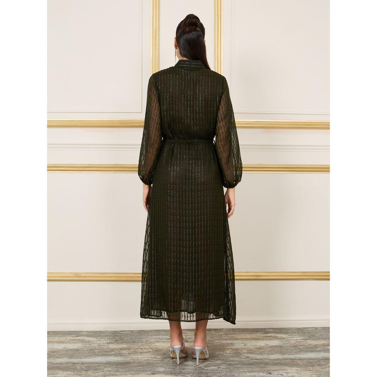 فستان طويل برباط خصر وخطوط لوريكس-women-clothing-dresses-image-4