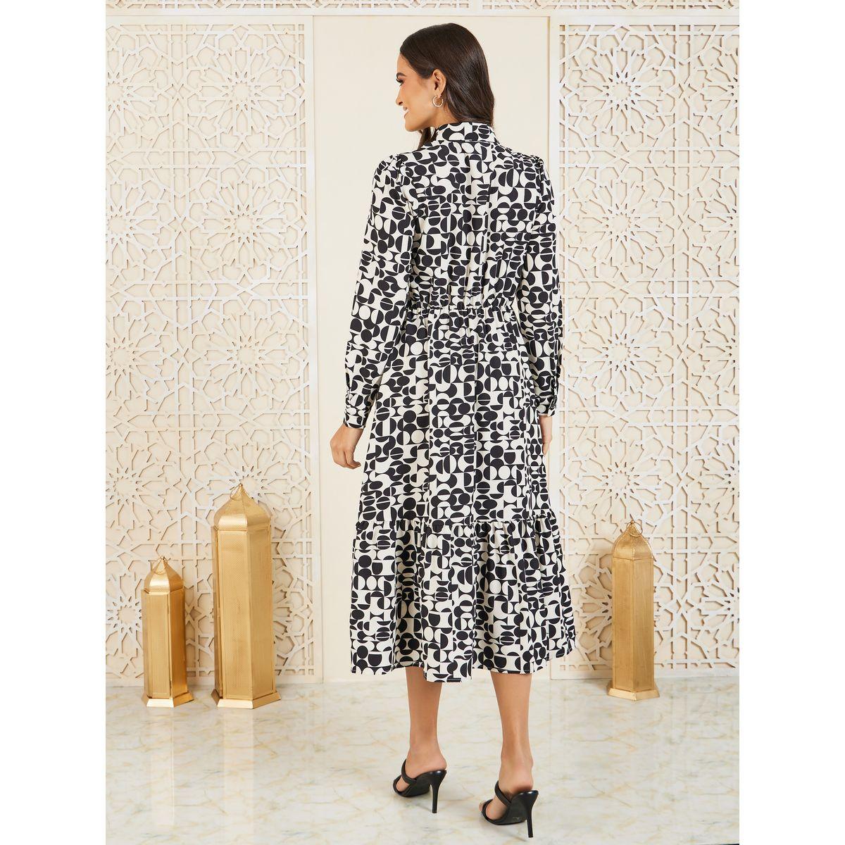 Styli Geometric Print Tiered Shirt Midi Dress-women-clothing-dresses-image-4