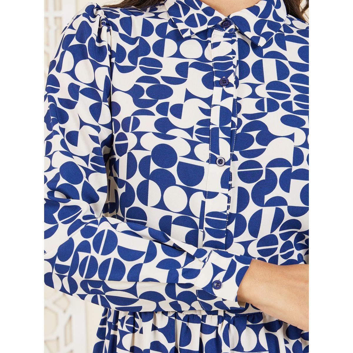 Styli Geometric Print A-Line Shirt Midi Dress-women-clothing-dresses-image-3