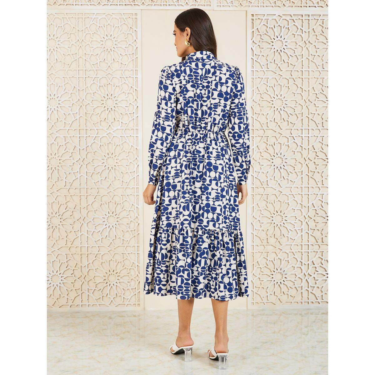 Styli Geometric Print A-Line Shirt Midi Dress-women-clothing-dresses-image-4