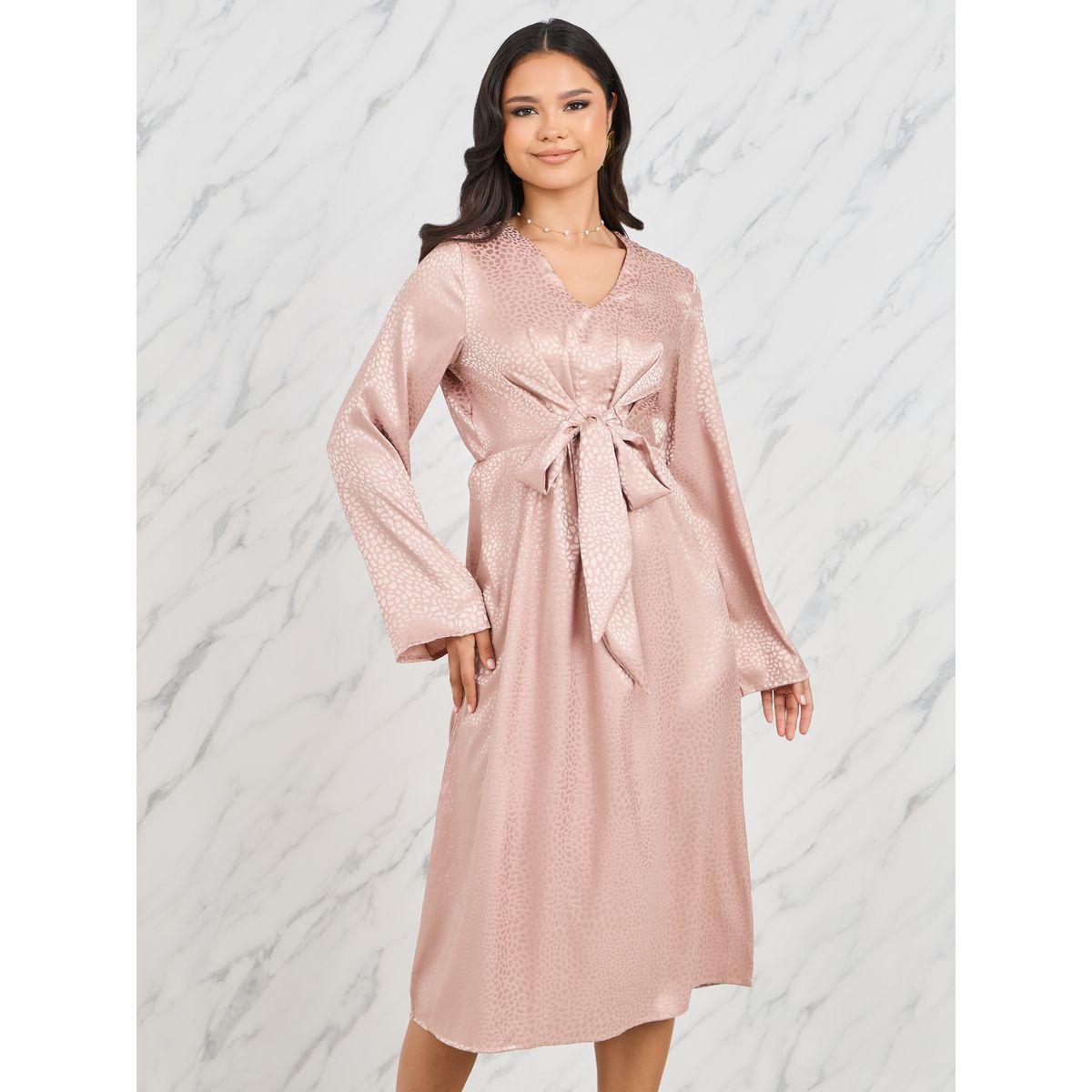 فستان ميدي ساتان بطبعة جاكارمع اربطة-women-clothing-dresses-image-2