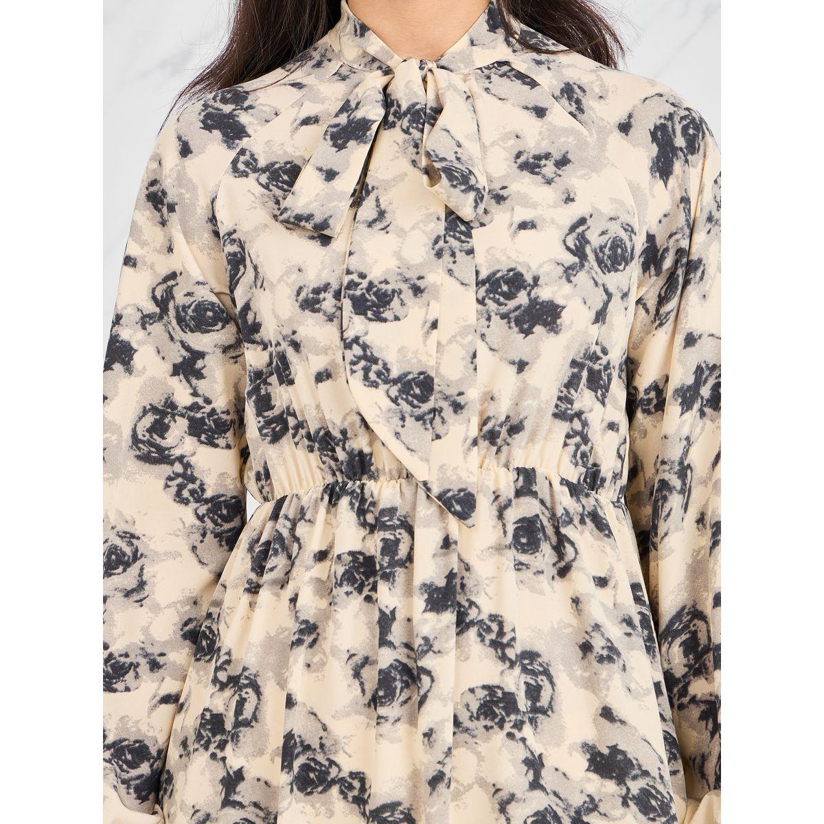 فستان ميدي بطبعة زهور وياقة بأربطة-women-clothing-dresses-image-3