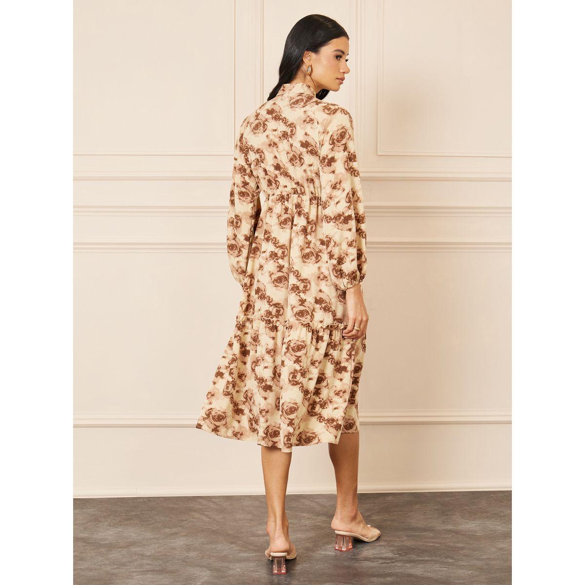 فستان ميدي مطبع بزهور مع ياقة بأربطة-women-clothing-dresses-image-4