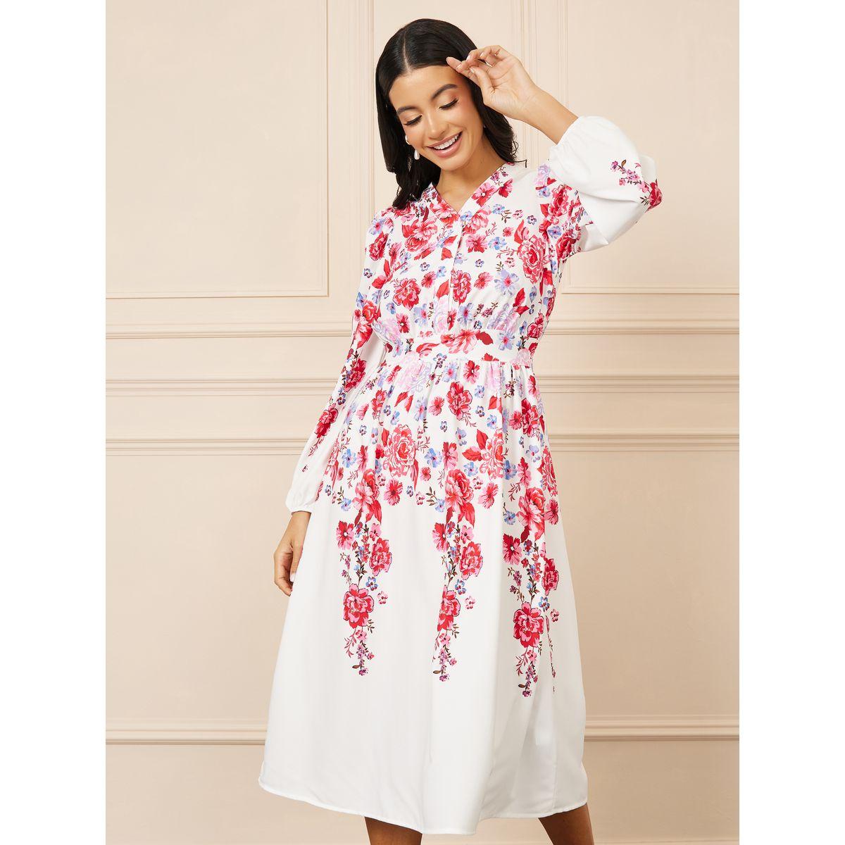 فستان ميدي مطبع بطبعة زهور-women-clothing-dresses-image-1