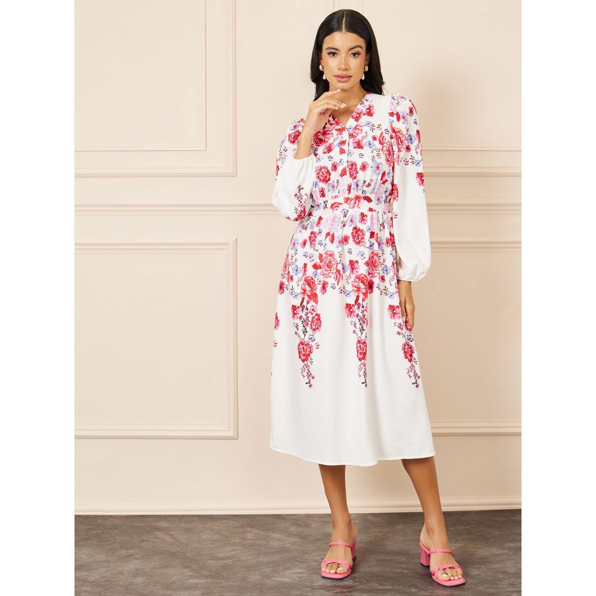 فستان ميدي مطبع بطبعة زهور-women-clothing-dresses-image-2