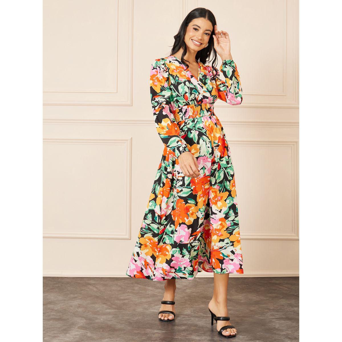 Styli Floral Print Gathered Waist A-Line Midi Dress-women-clothing-dresses-image-1