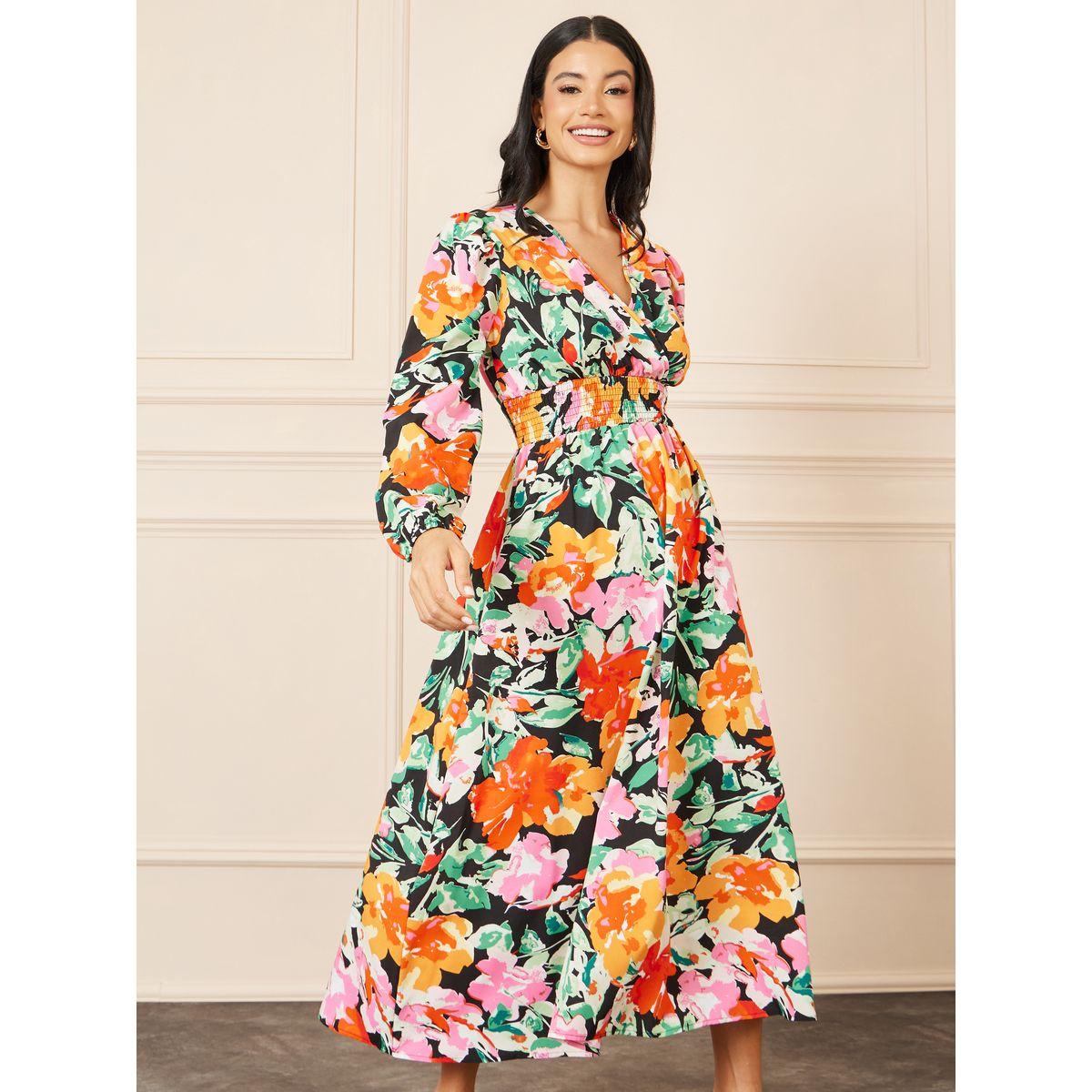 Styli Floral Print Gathered Waist A-Line Midi Dress-women-clothing-dresses-image-2