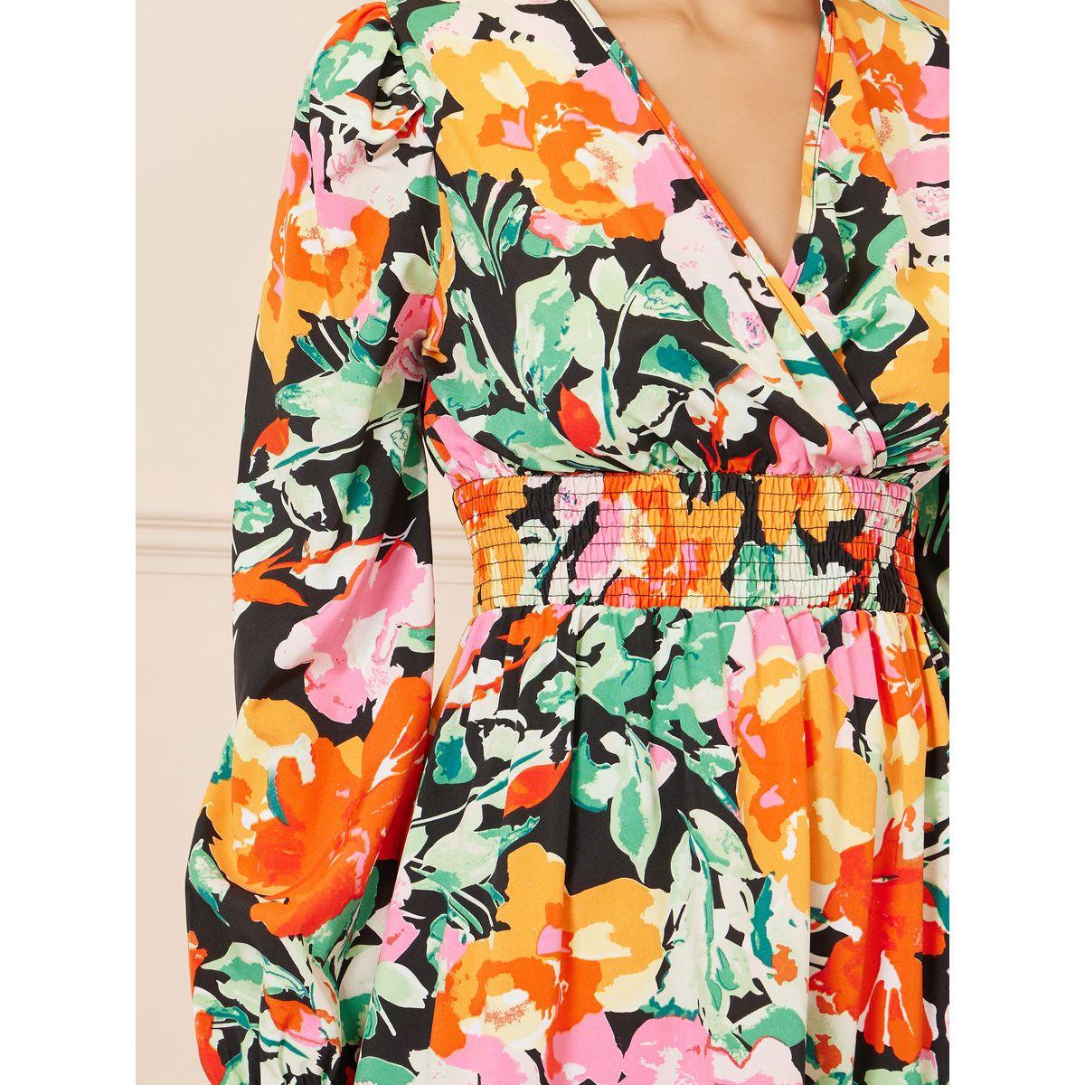 فستان ميدي مطبع بزهور مع تفاصيل بارزة الملمس-women-clothing-dresses-image-3