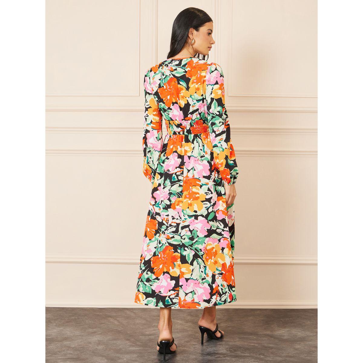 فستان ميدي مطبع بزهور مع تفاصيل بارزة الملمس-women-clothing-dresses-image-4