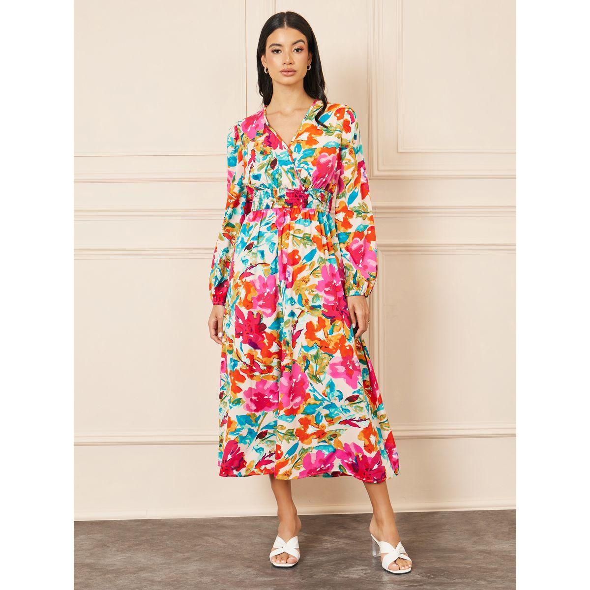 فستان ميدي مطبع بزهور مع تفاصيل بارزة الملمس-women-clothing-dresses-image-1