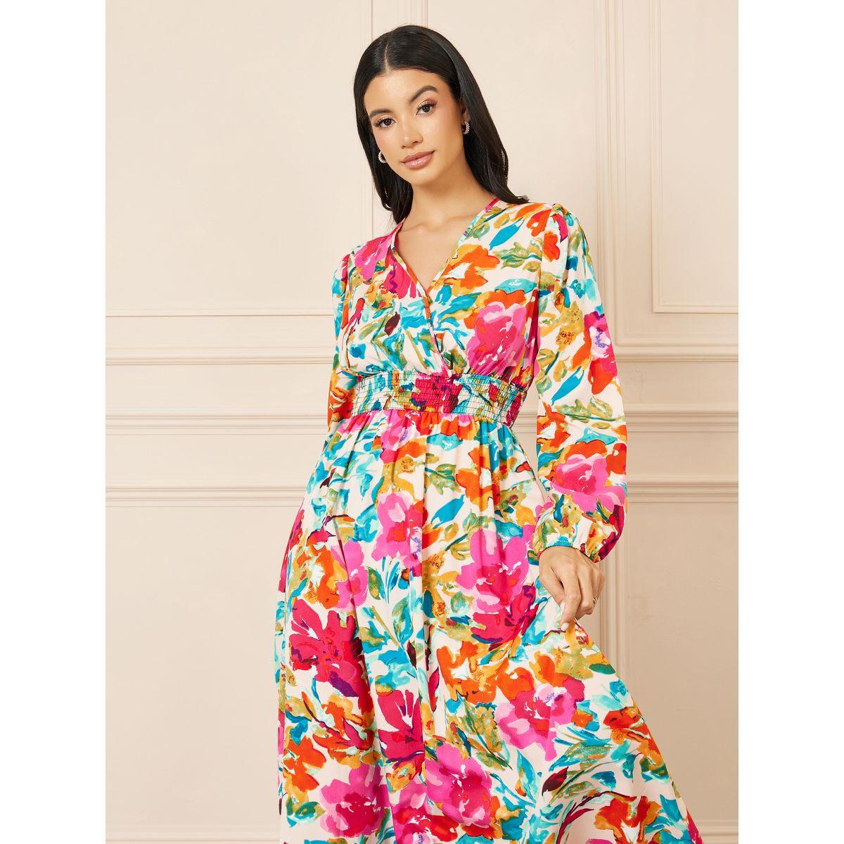 Styli Floral Print Gathered Waist A-Line Midi Dress-women-clothing-dresses-image-2