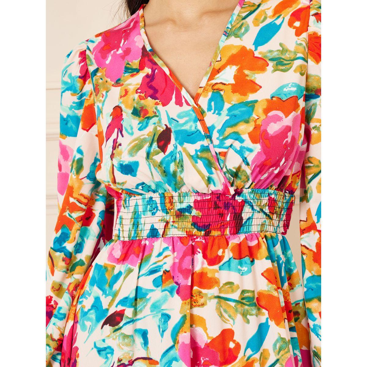 Styli Floral Print Gathered Waist A-Line Midi Dress-women-clothing-dresses-image-3