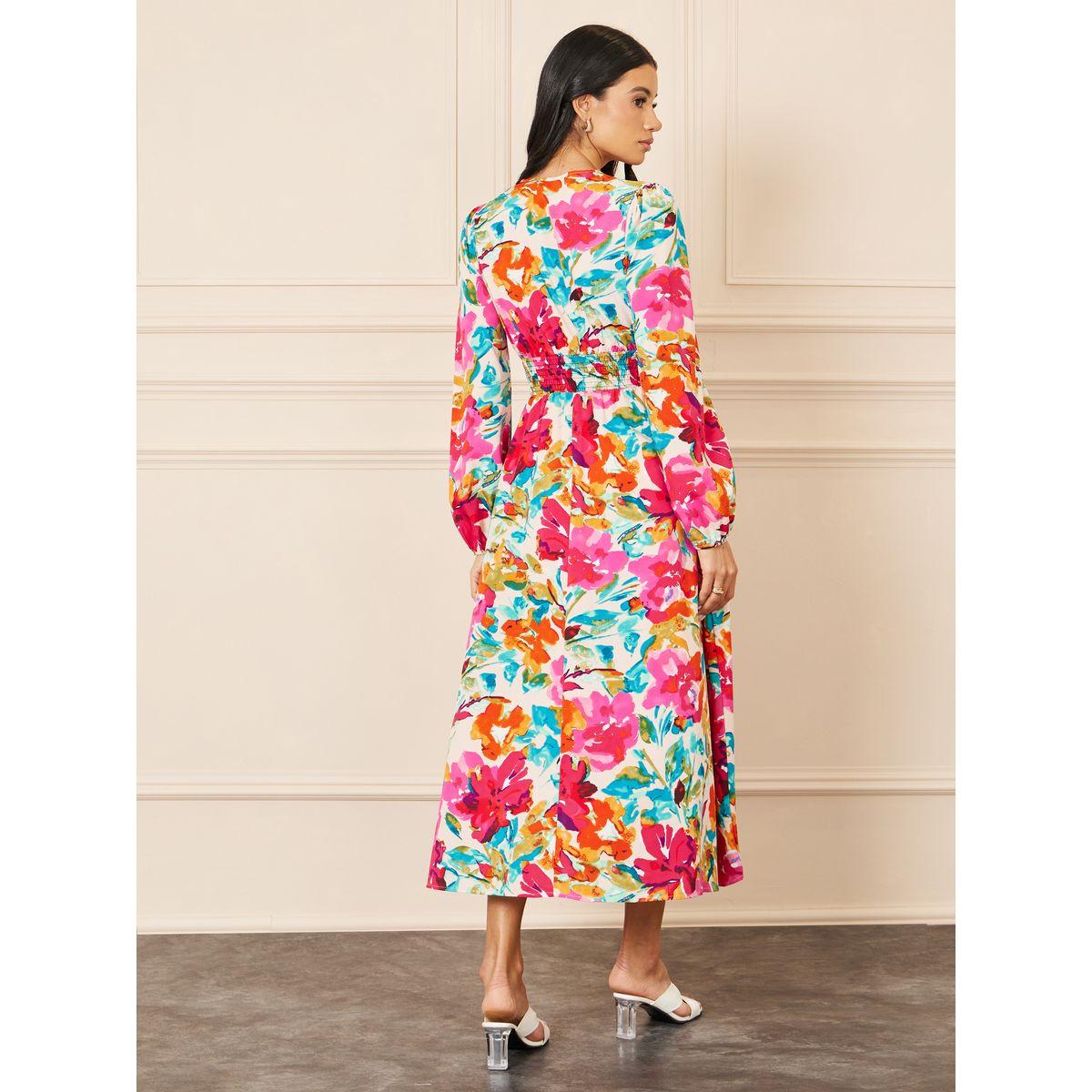 Styli Floral Print Gathered Waist A-Line Midi Dress-women-clothing-dresses-image-4