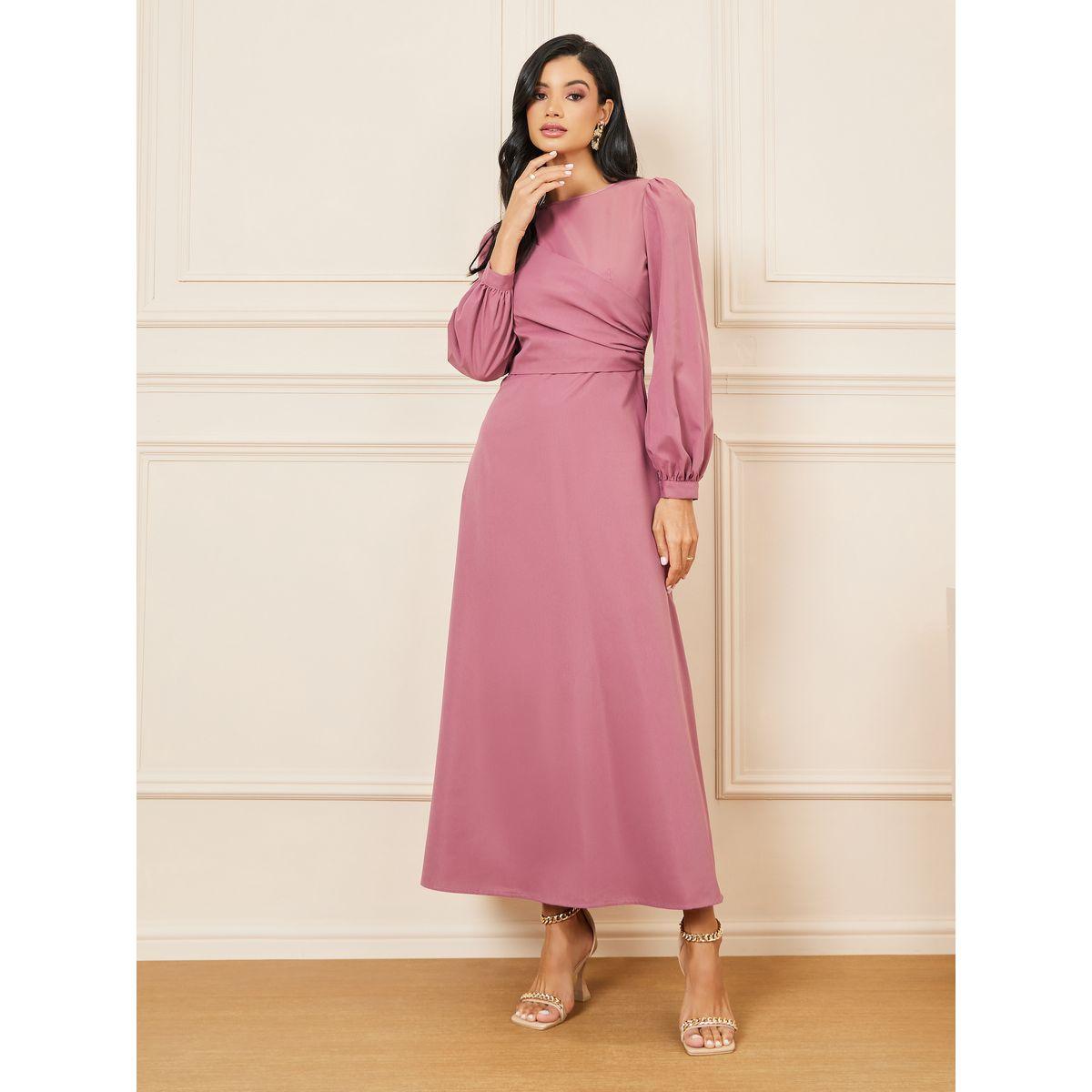 فستان طويل سادة مع ياقة عالية-women-clothing-dresses-image-1
