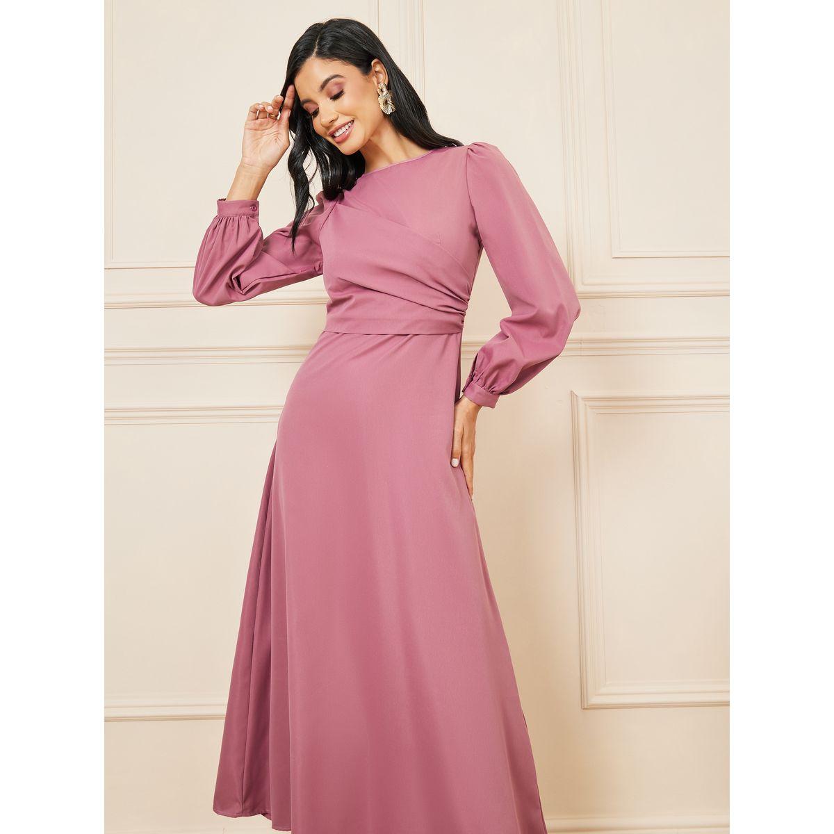 Styli Solid High Neck A-Line Maxi Dress-women-clothing-dresses-image-2