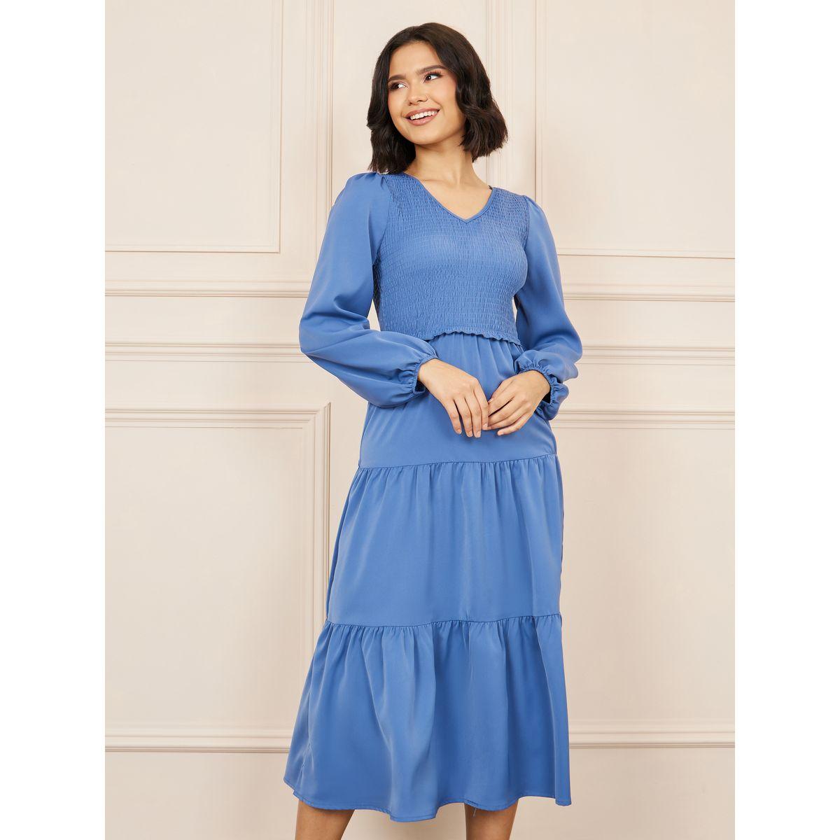 Styli Smocked Ruffle Detail Tiered Midi Dress-women-clothing-dresses-image-2