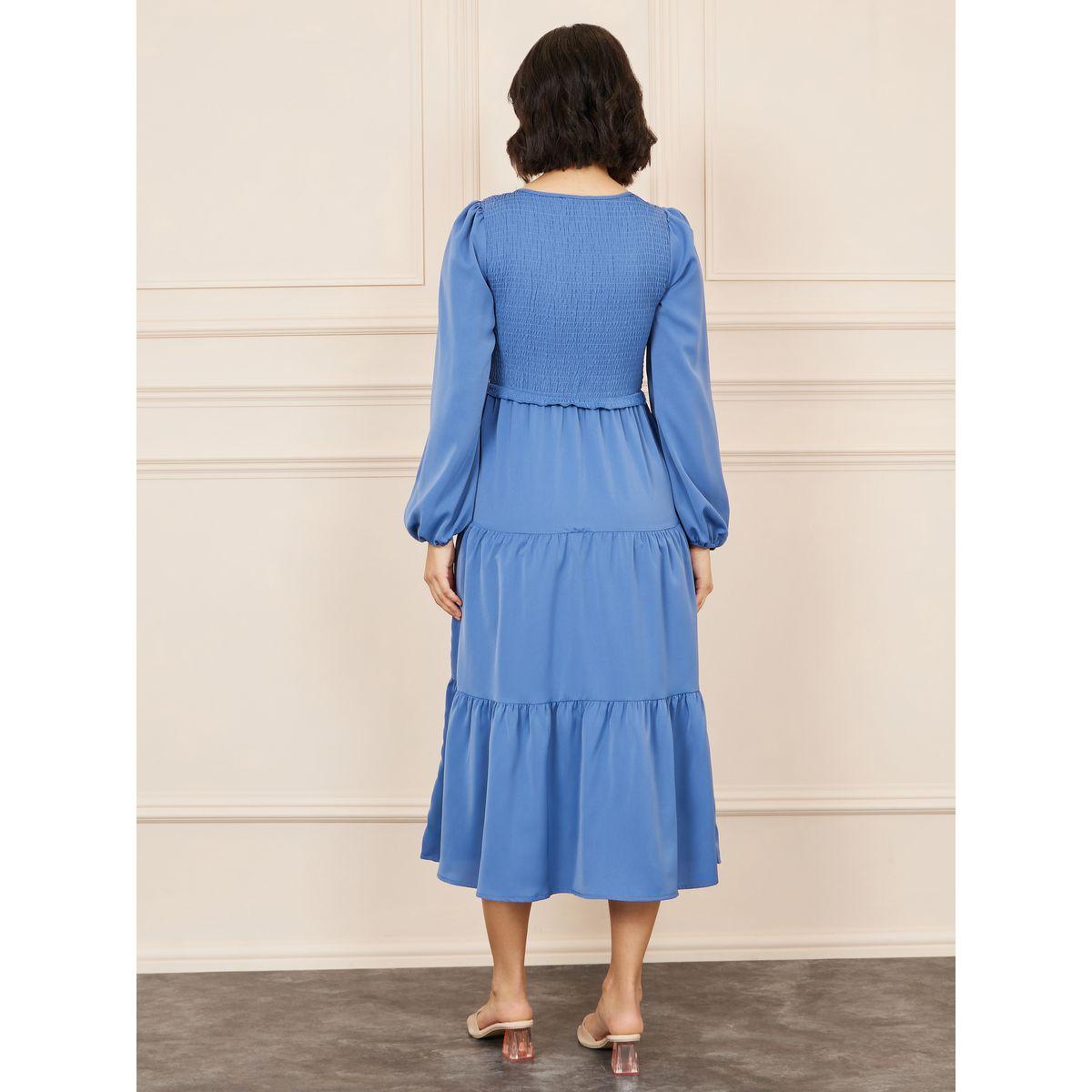Styli Smocked Ruffle Detail Tiered Midi Dress-women-clothing-dresses-image-4