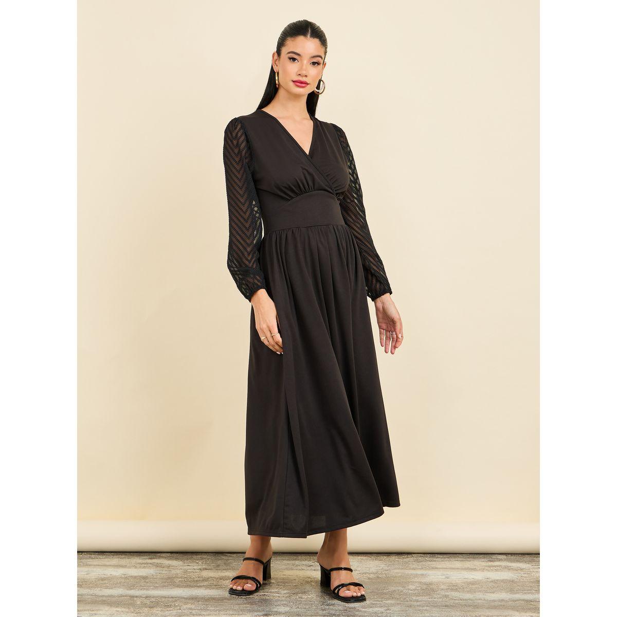 Styli Zig Zag Texture Sleeves A-Line Midi Dress-women-clothing-dresses-image-1