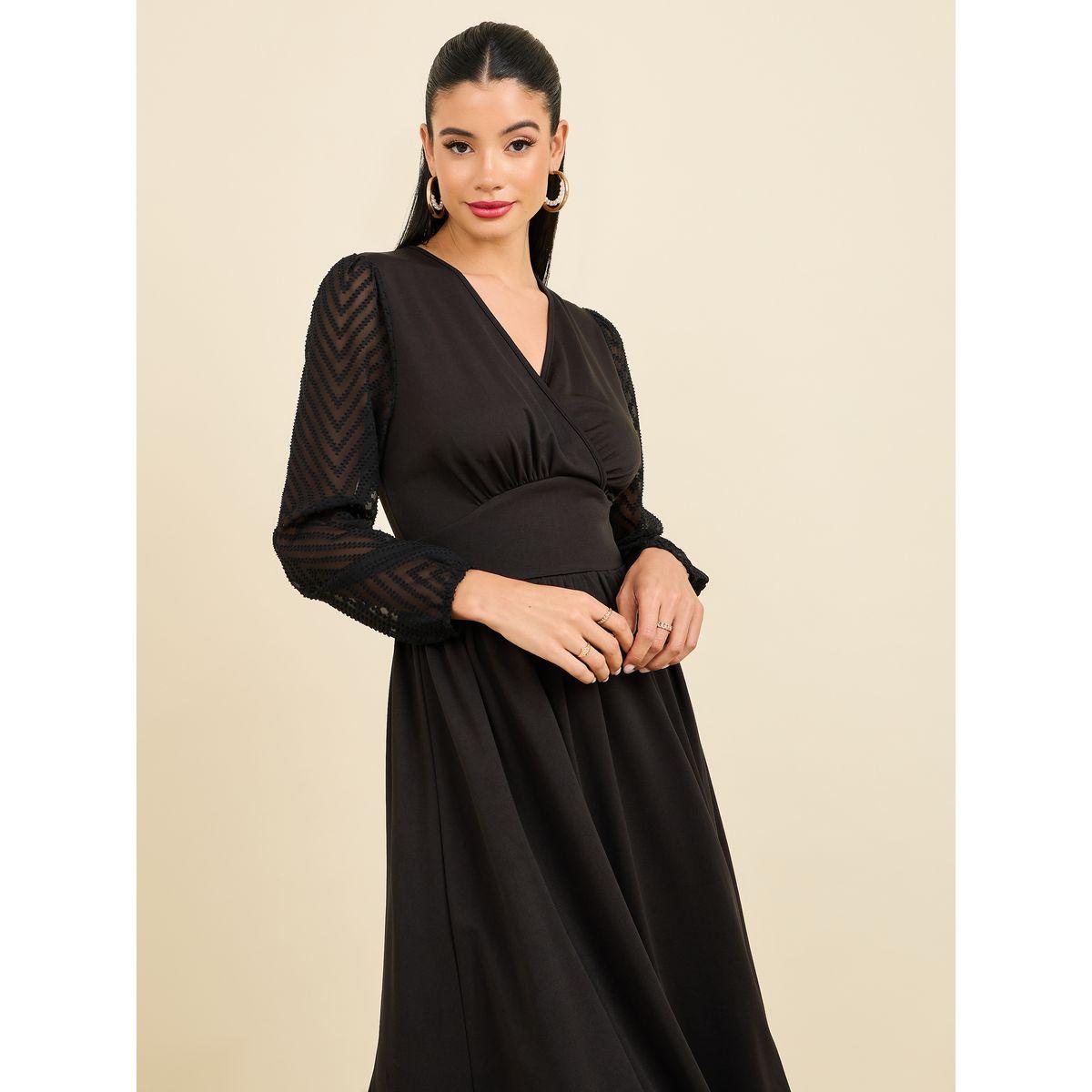 Styli Zig Zag Texture Sleeves A-Line Midi Dress-women-clothing-dresses-image-2