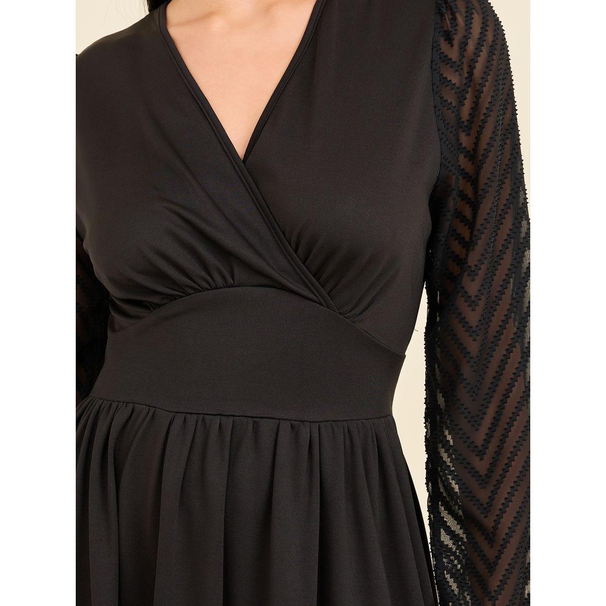 Styli Zig Zag Texture Sleeves A-Line Midi Dress-women-clothing-dresses-image-3