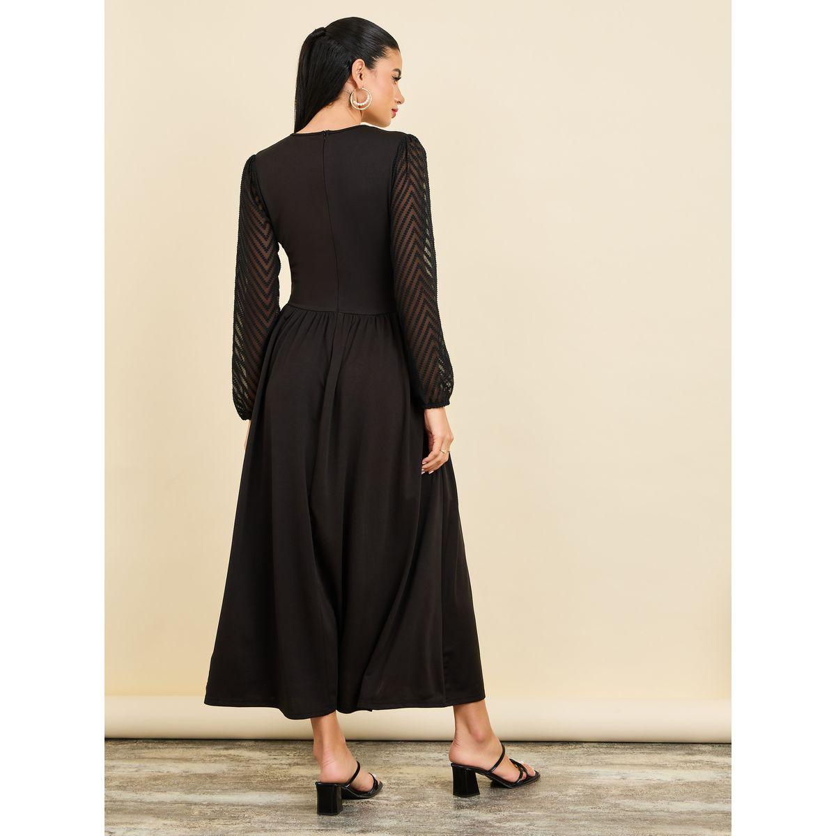 Styli Zig Zag Texture Sleeves A-Line Midi Dress-women-clothing-dresses-image-4