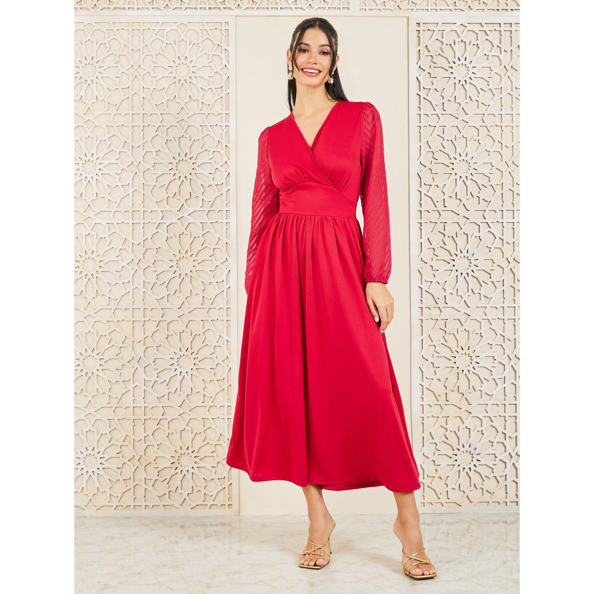 فستان طويل بحافة واسعة وتفاصيل بارزة الملمس-women-clothing-dresses-image-1