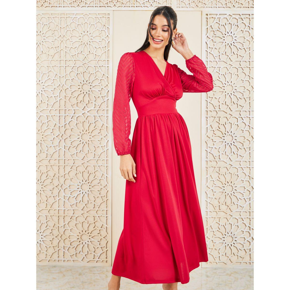 فستان طويل بحافة واسعة وتفاصيل بارزة الملمس-women-clothing-dresses-image-2
