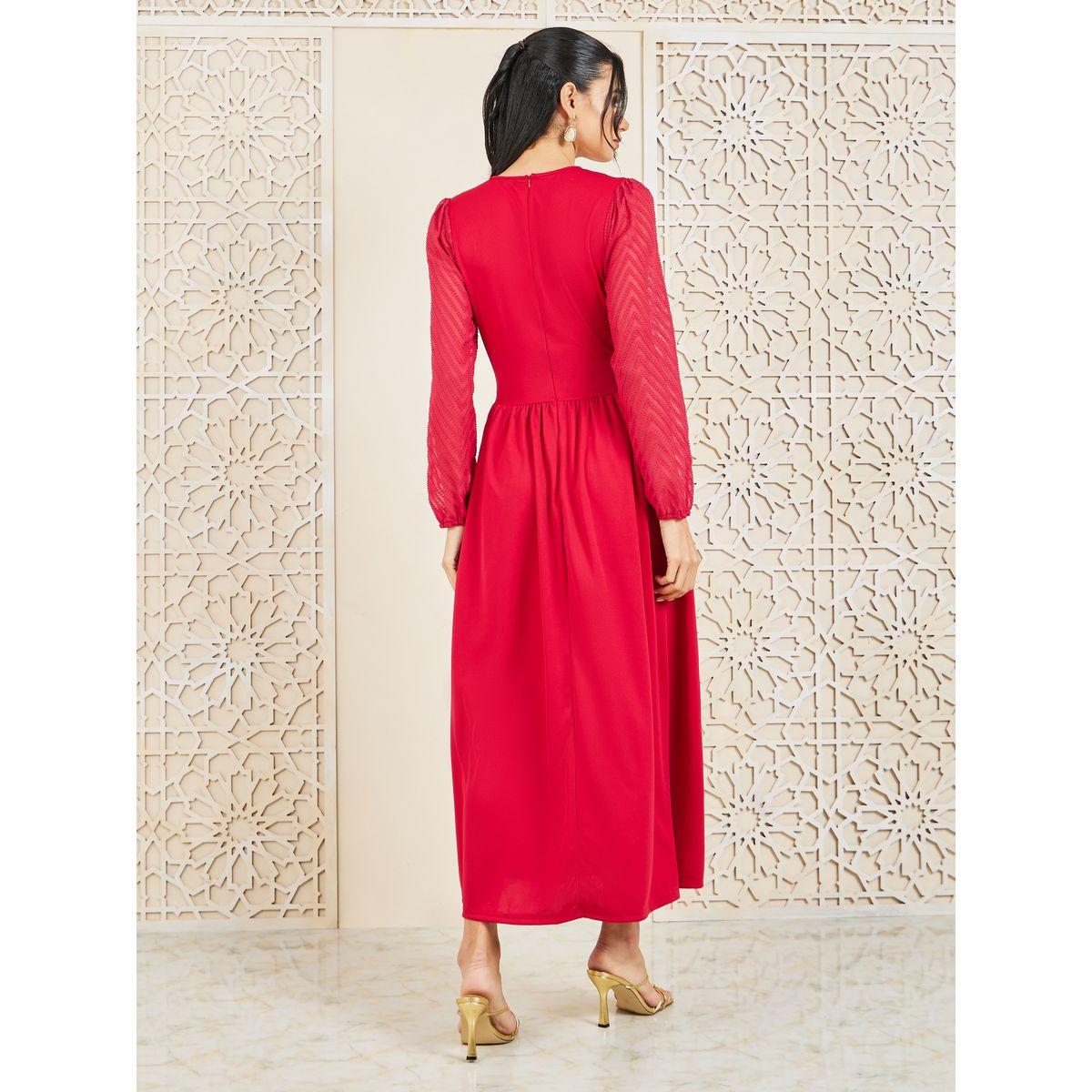 Styli Zig Zag Texture Sleeves A-Line Midi Dress-women-clothing-dresses-image-4
