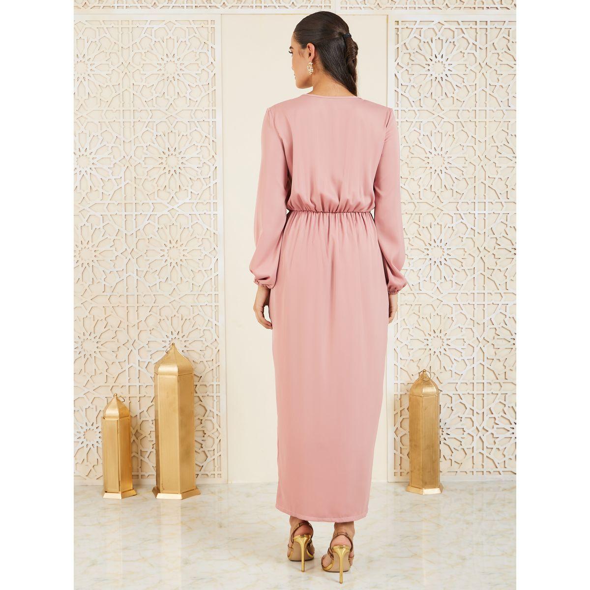 Styli Satin Ruffle Detail Bodycon Maxi Dress-women-clothing-dresses-image-4