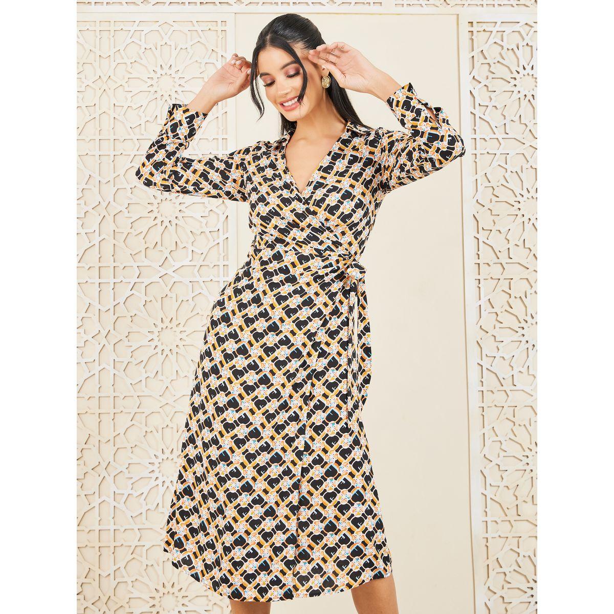 فستان ميدي بنمط لف مع رباط خصر-women-clothing-dresses-image-2