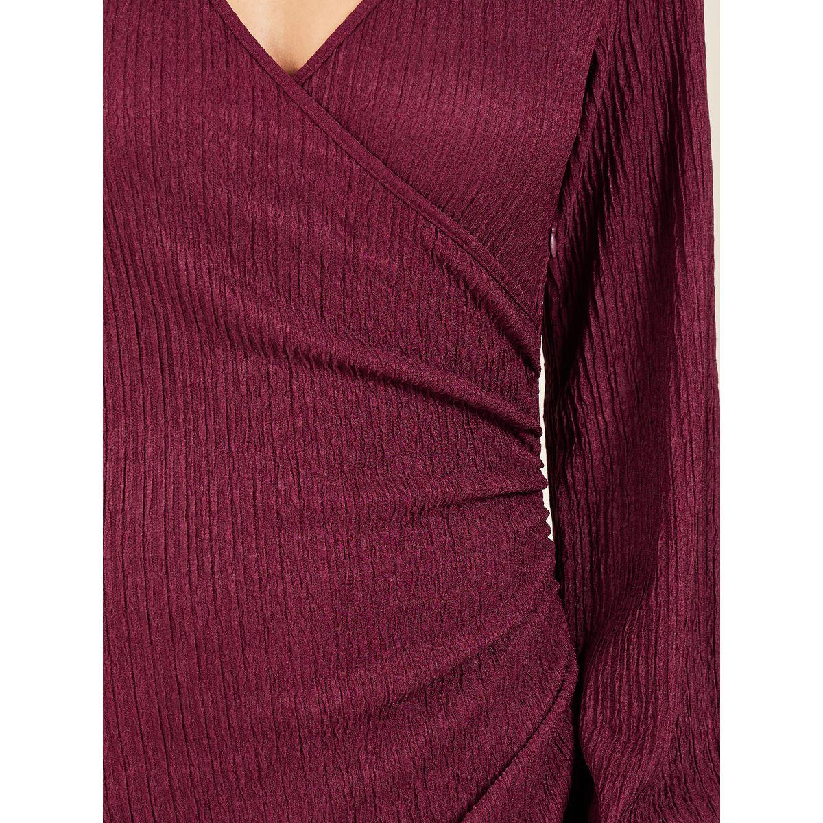 Styli Textured Bishop Sleeve Wrap Midi Dress-women-clothing-dresses-image-3