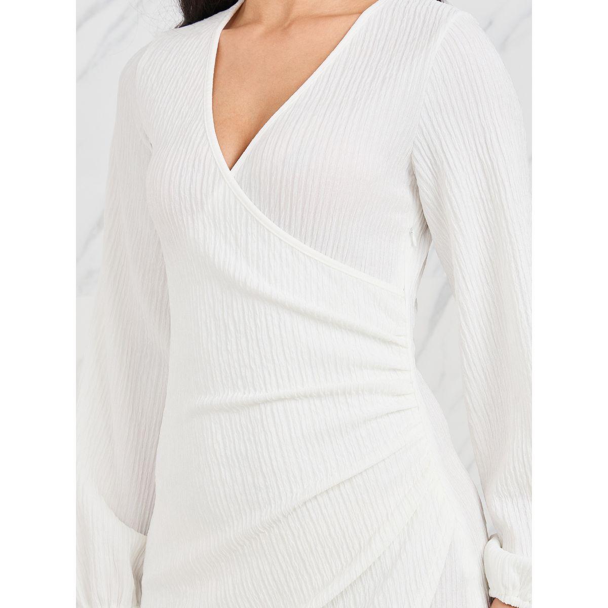 Styli Textured Bishop Sleeve Wrap Midi Dress-women-clothing-dresses-image-3