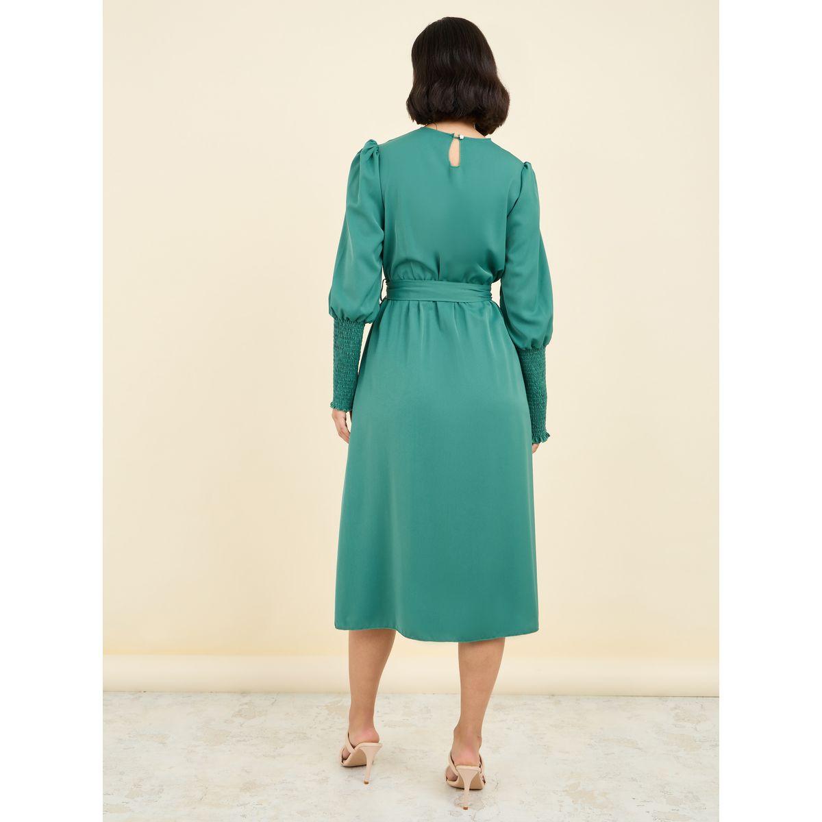 فستان ميدي برباط خصر واكمام بأساور-women-clothing-dresses-image-4