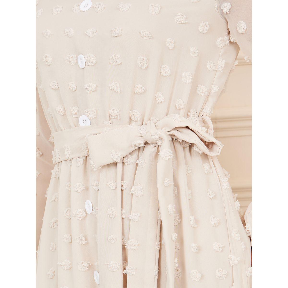 Styli Swiss Dobby Button Detail A-Line Maxi Dress with Self Tie Up-women-clothing-dresses-image-3