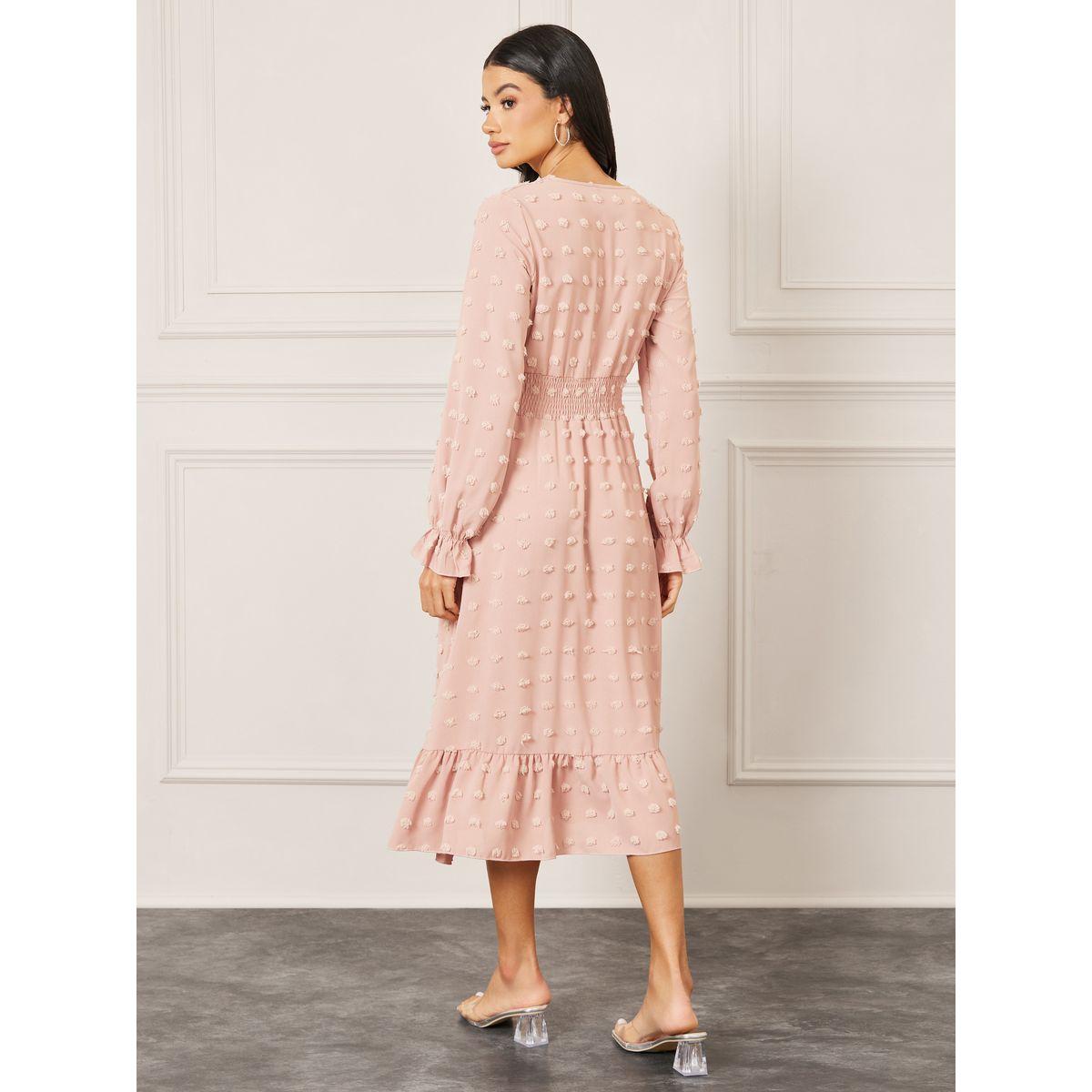 Styli Textured Cuff Sleeve A-Line Midi Dress-women-clothing-dresses-image-4